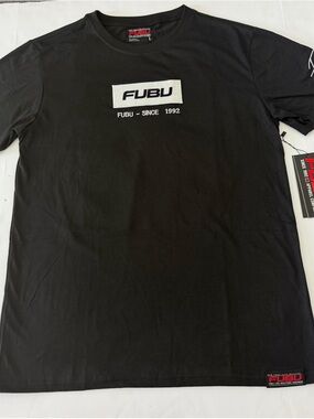 FUBU Black Short Sleeve Logo Tee with White Patch